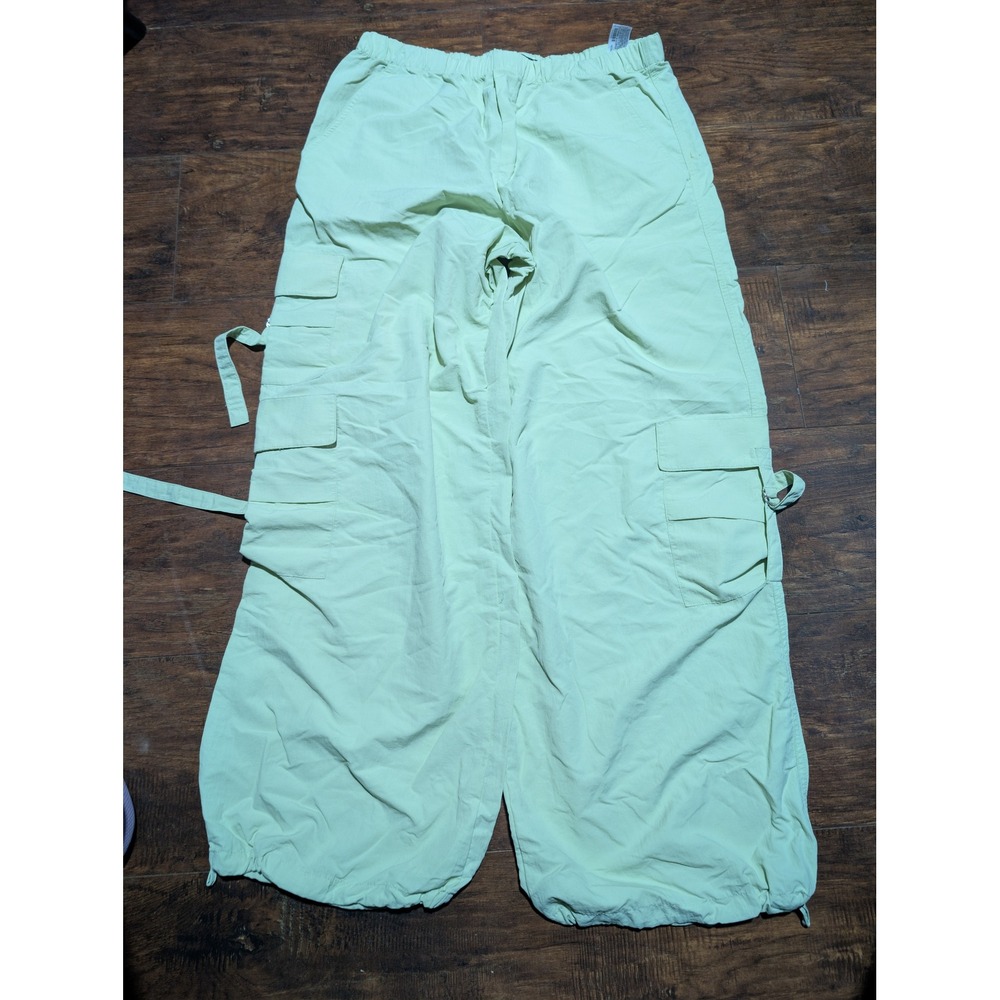 ZARA Women‎ Light Green Cargo Pants Drawstring Waist Pockets Size M F1